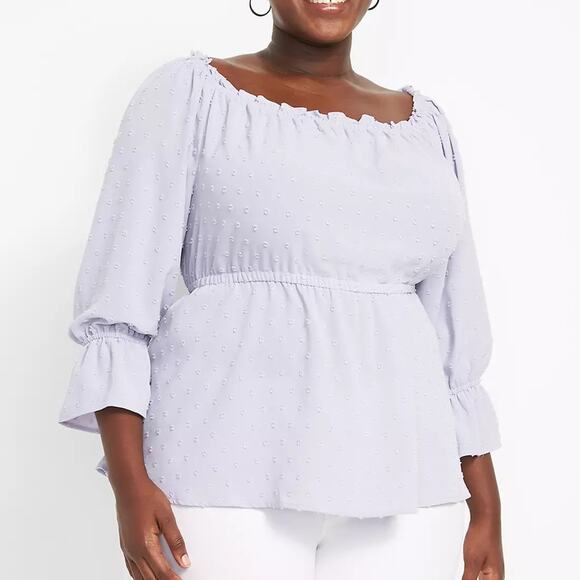Lane Bryant Purple Convertible Off The Shoulder Bracelet Sleeve Clip Dot Top - Picture 1 of 12